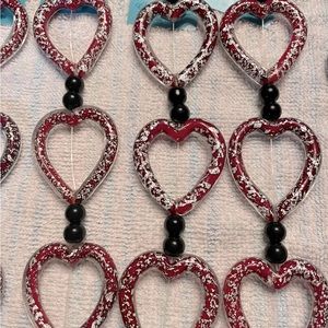Glass Heart Beads - Black & Red